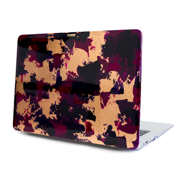 Funda para MacBook Burgundy Rose Gold pintada a mano por Ana Tere Canales. Un diseño artístico en tonos burgundy y rose gold.