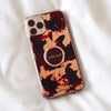 Funda para iPhone Burgundy Rose Gold y holder pintados a mano por Ana Tere Canales. Un diseño artístico en tonos burgundy y rose gold.