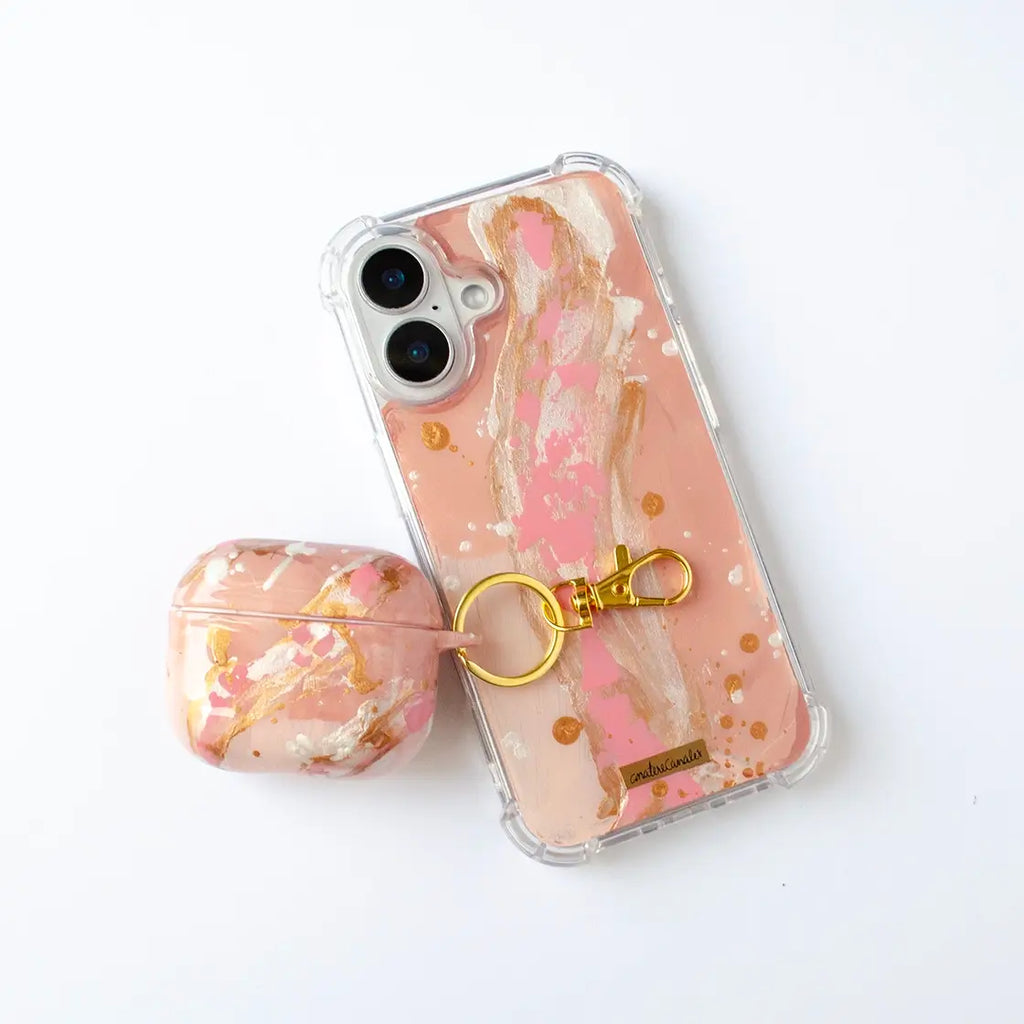 Fundas para proteger iPhone y AirPods, pintadas a mano por Ana Tere Canales. Con diseño abstracto en colores neutros y textura real de pinceladas. Perfecta para dar un estilo creativo y original al celular.