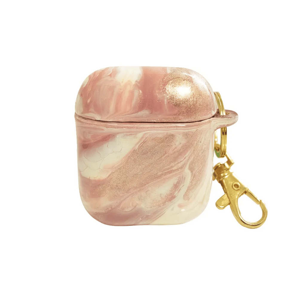 Funda para AirPods pintada a mano por Ana Tere Canales. Un diseño artístico efecto mármol en tonos beige y rosa suave.