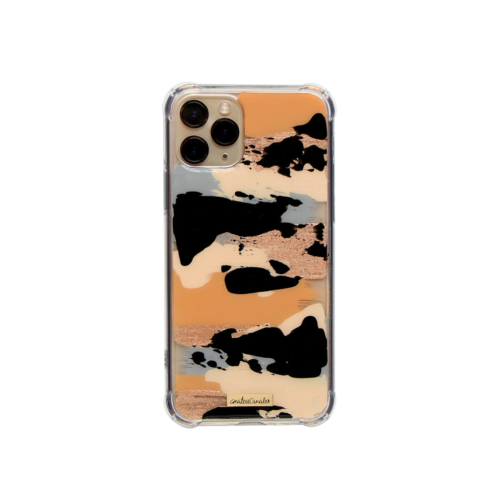 Funda para iPhone Golden Sepia Swing pintada a mano por Ana Tere Canales. Un diseño artístico de pinceladas en tonos sepia y dorado.