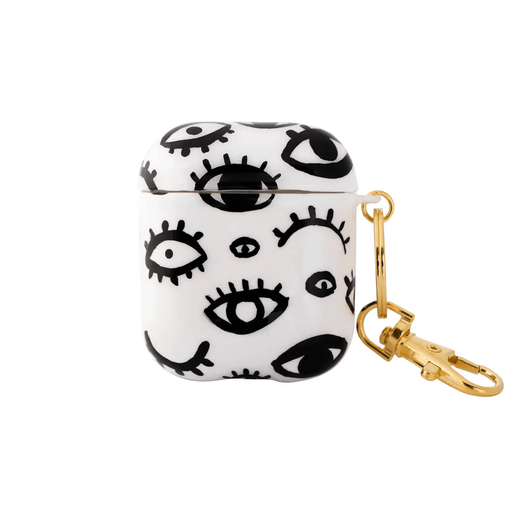 Funda para proteger AirPods. Un diseño de ojos pintado a mano por Ana Tere Canales.