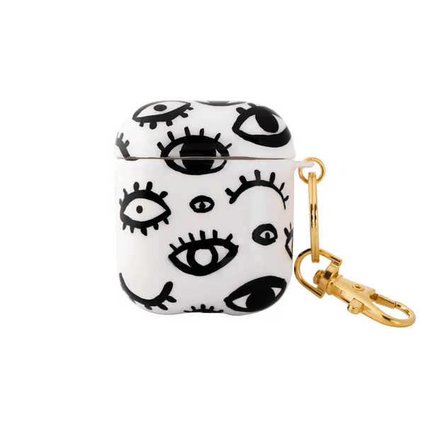 Funda para proteger AirPods. Un diseño de ojos pintado a mano por Ana Tere Canales.