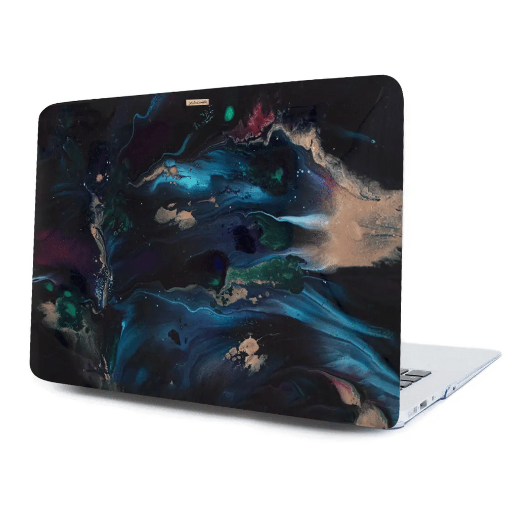Funda para proteger tu macbook, pintada a mano por Ana Tere Canales. Un diseño en colores azules, verde y dorado. Inspirado en nuestro mundo interior, conectar con nuestra esencia, escuchar a nuestro corazón.