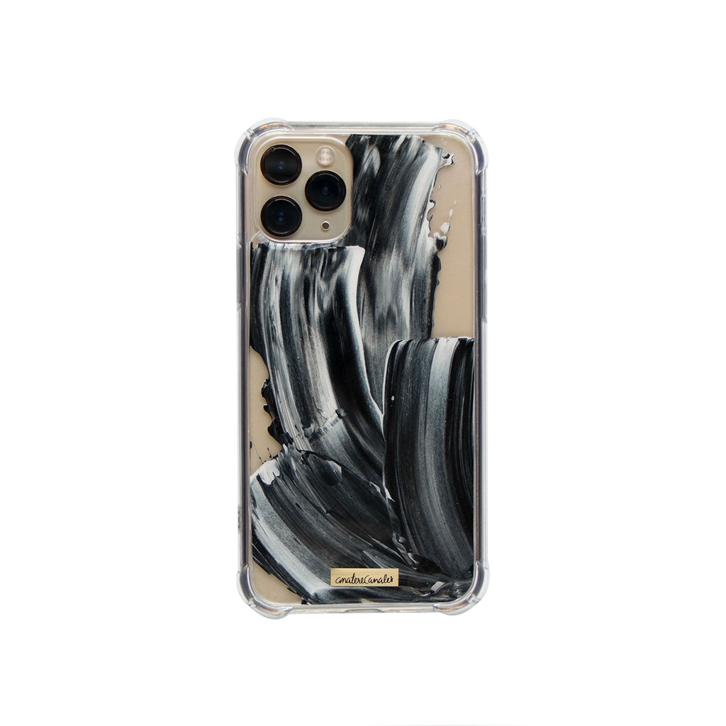 Funda para proteger iPhone, pintada a mano por Ana Tere Canales. Un diseño monocromático moderno.