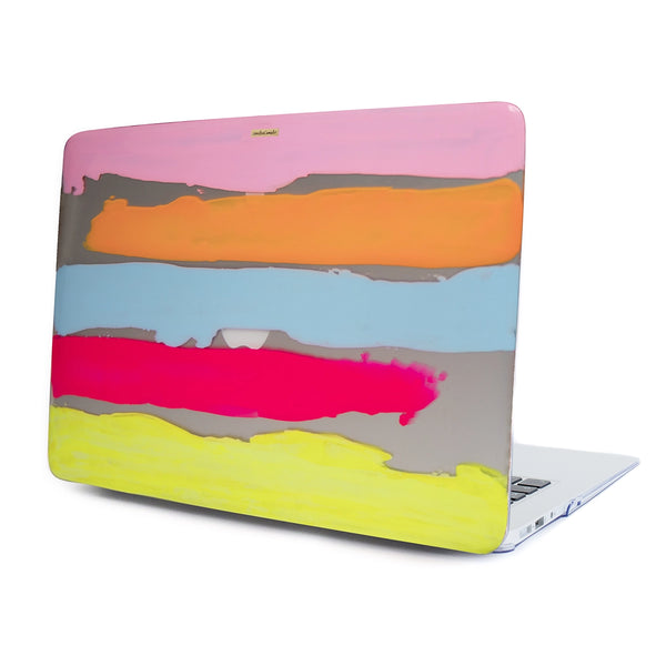 Funda para MacBook Summer Sunset pintada a mano por Ana Tere Canales. Un diseño artístico inspirado en un atardecer de verano en tonos cálidos y vibrantes.