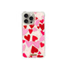 Funda para proteger iPhone, pintada a mano por Ana Tere Canales. Un diseño de corazones en rosas y rojos.